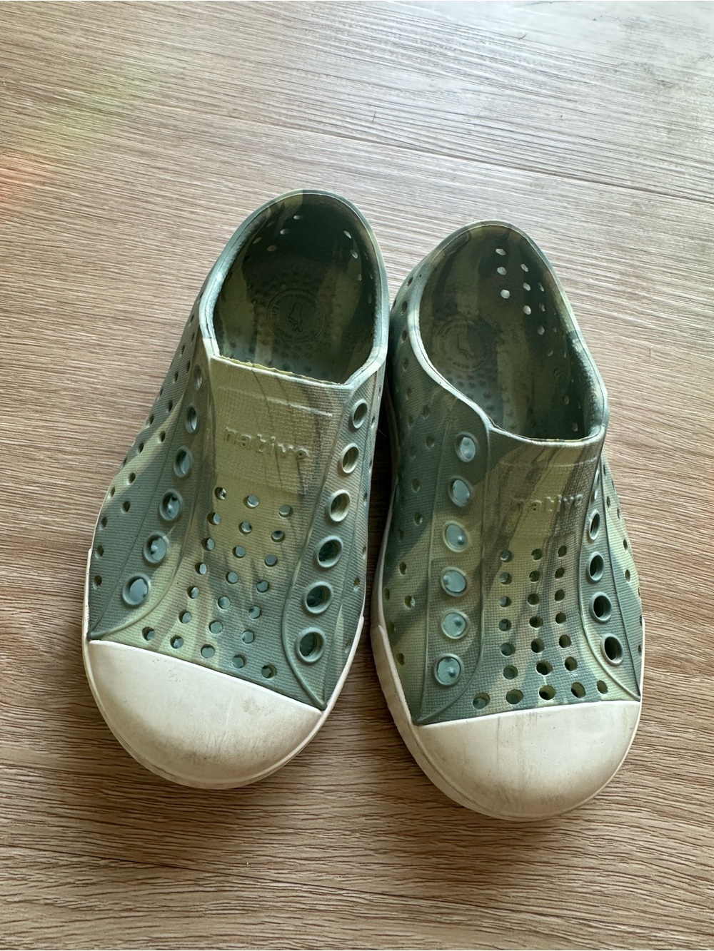 Native Shoes Kids Olive Green Slip-On Water Shoes with White Toe